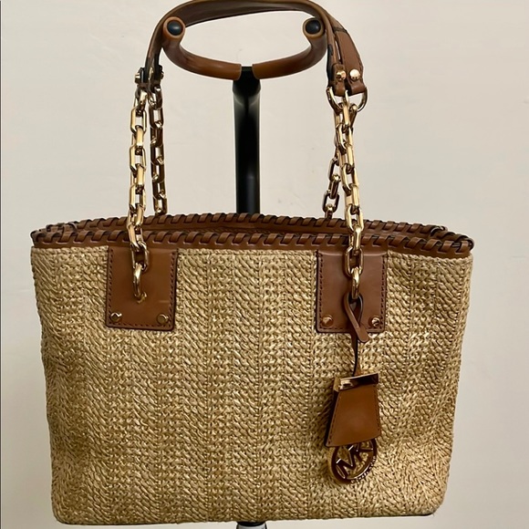 Michael Kors Handbags - Michael Kors Straw Woven Chain Handbag Purse Bag